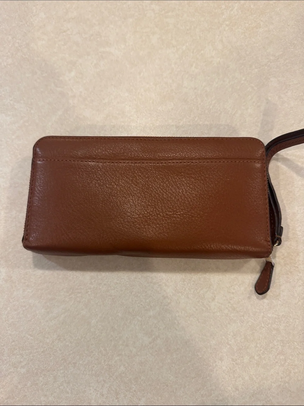 Coach Chestnut Brown Leather Zip Wallet with Embossed Logo